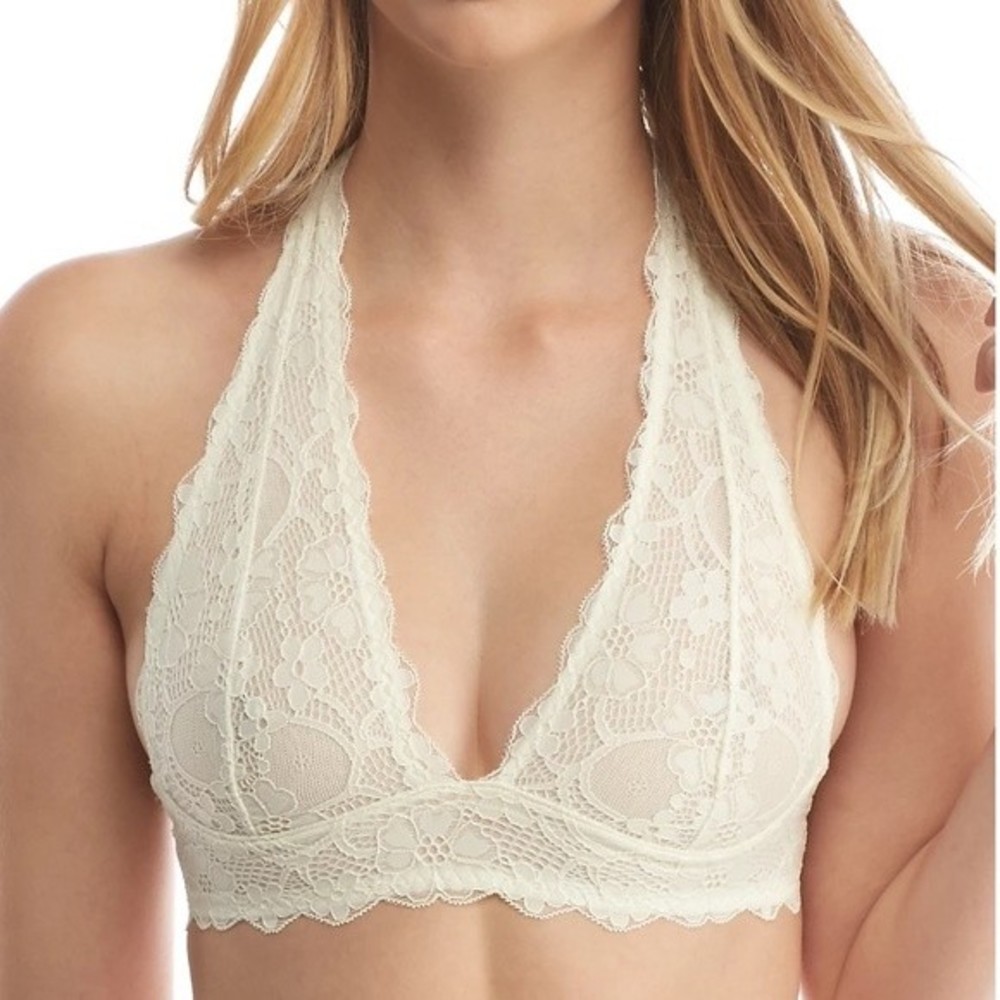 Free People Galloon Lace Halter Bra Powder White XSmall - Picture 3 of 6